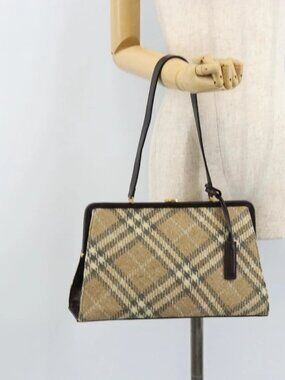 BURBERRY Nova Check Shoulder Bag Wool Beige Gold Auth LNZ061A